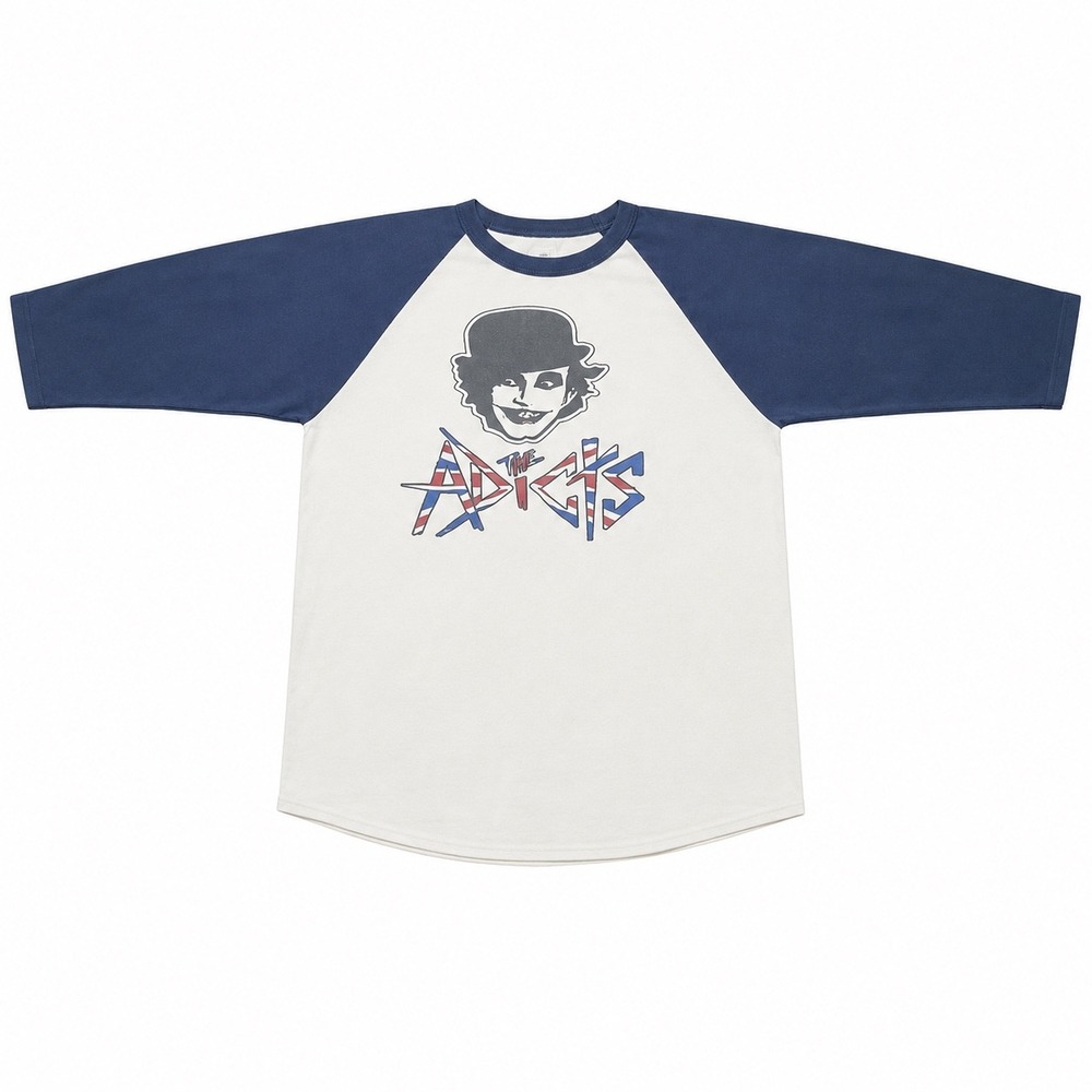 The Adicts Punk Rock Band Raglan Baseball Tee Blue White Graphic Shirt Large